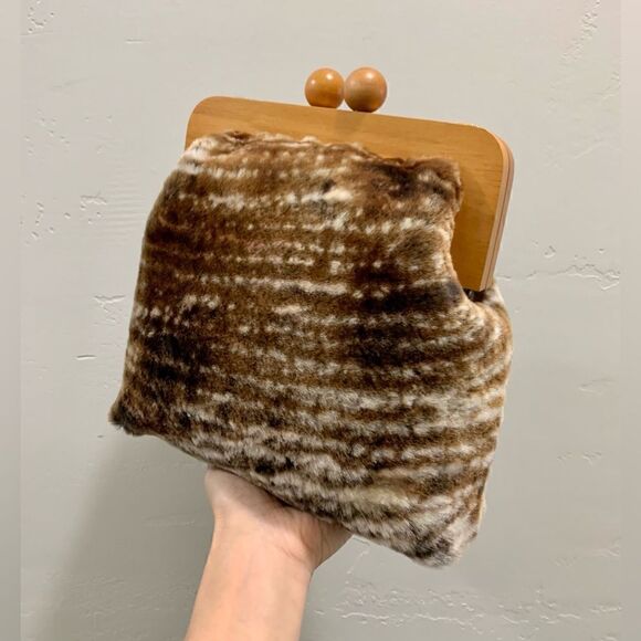 Handmade Genuine Shearling Wooden Frame Clutch/Shoulder Bag/Crossbody - Picture 8 of 15